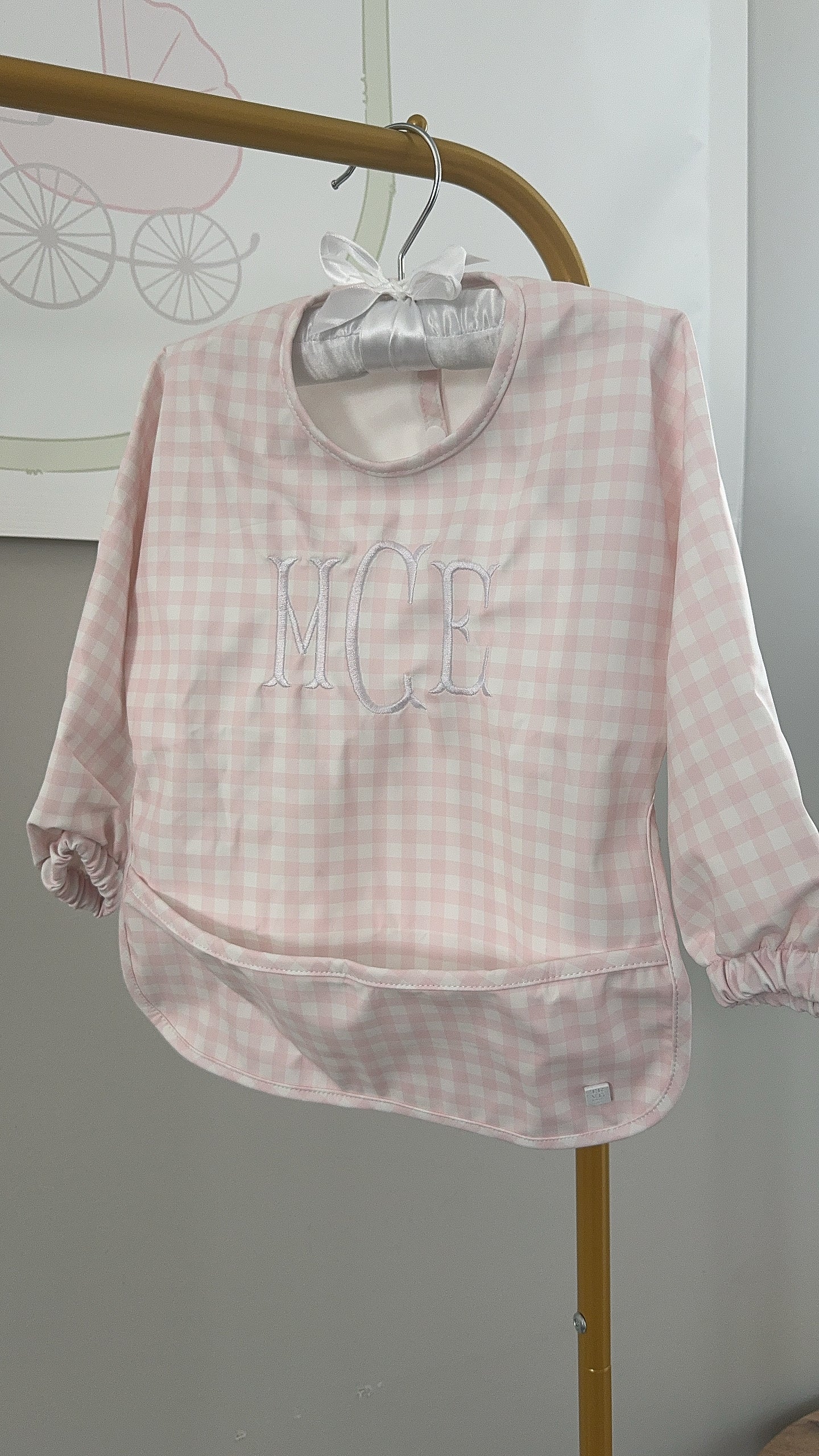 TRVL PINK GINGHAM LS BIB