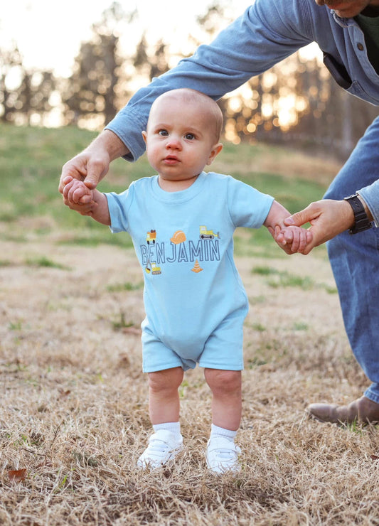 Boys Embroidered Construction Shirt/Romper