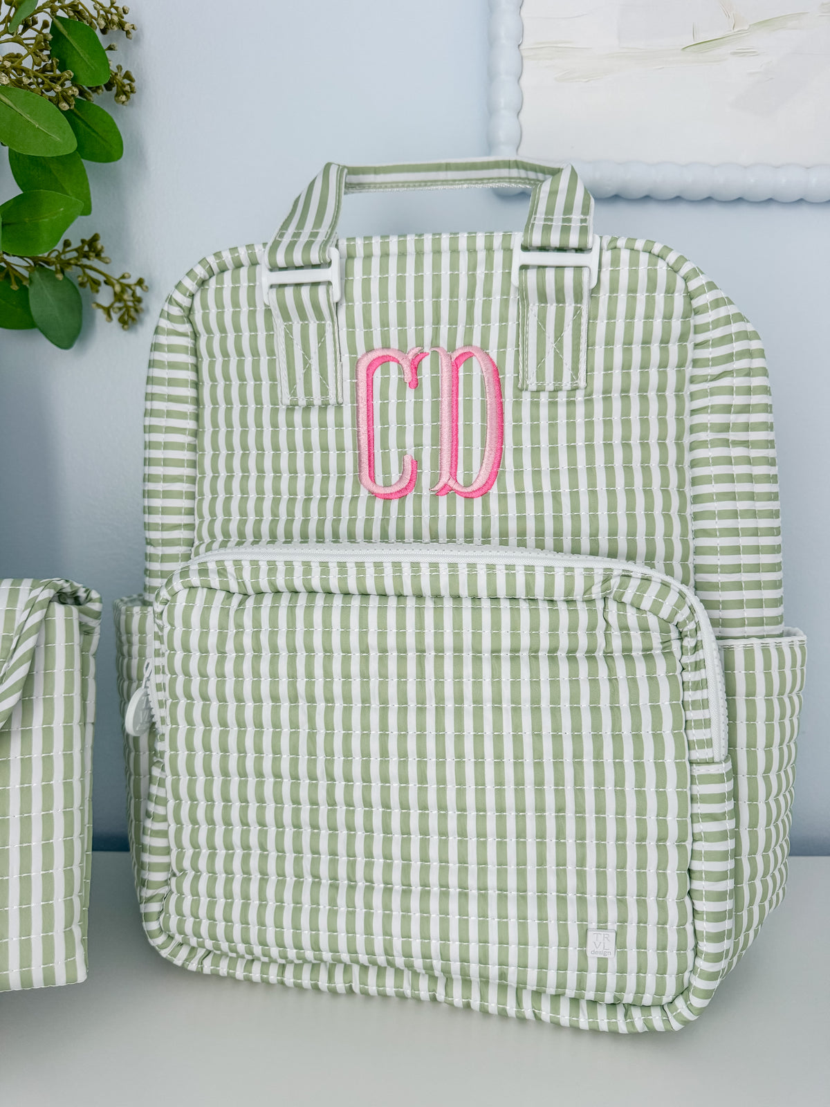 TRVL QUILTED PIMLICO STRIPE SAGE DIAPER BAG ONLY