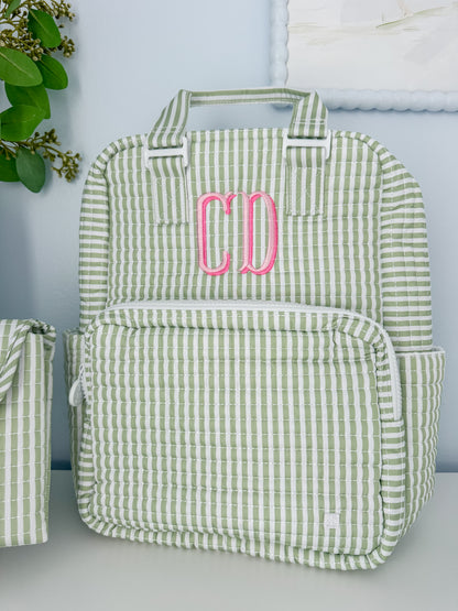 TRVL QUILTED PIMLICO STRIPE SAGE DIAPER BAG ONLY