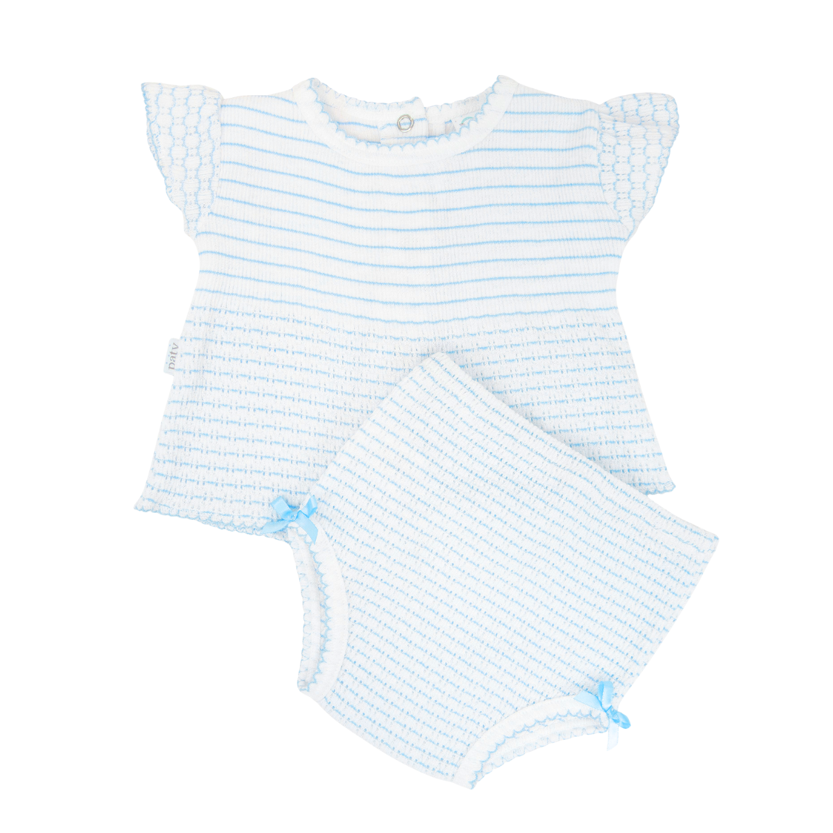 Flutter Sleeve Pinstripe Knit 2pc Diaper Set with Bows