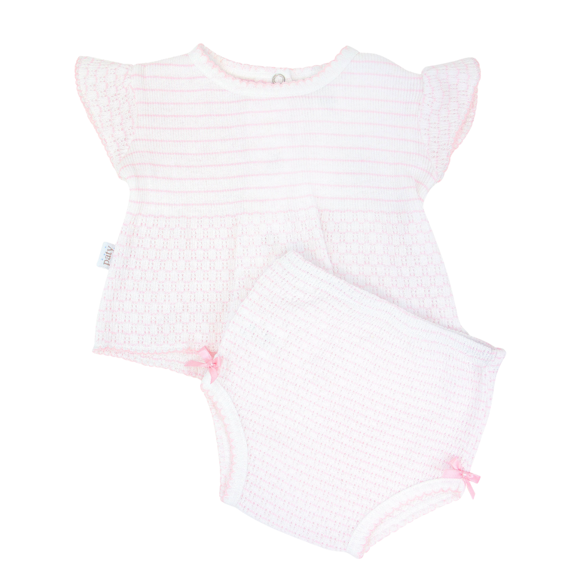 Flutter Sleeve Pinstripe Knit 2pc Diaper Set with Bows