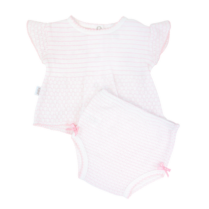 Flutter Sleeve Pinstripe Knit 2pc Diaper Set with Bows