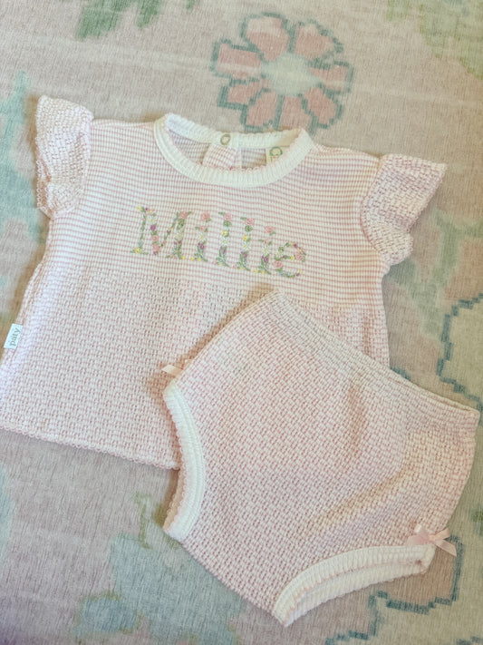 Flutter Sleeve Knit 2pc Diaper Set with Bows