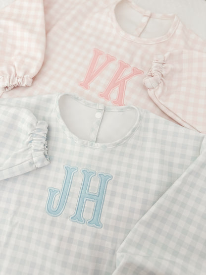 TRVL PINK GINGHAM LS BIB