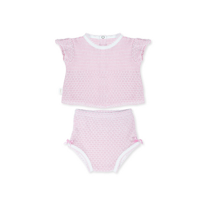 Flutter Sleeve Knit 2pc Diaper Set with Bows