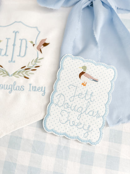 Embroidered Baby Bassinet Tag, Boys Monogrammed Bassinet Banner