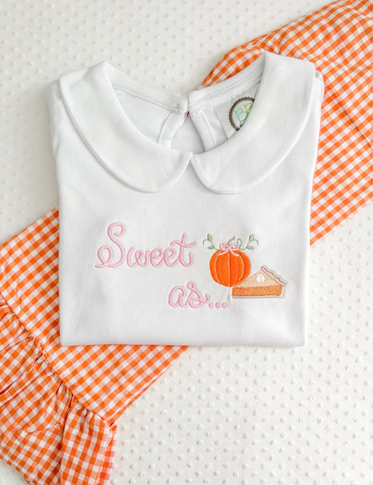Embroidered Sweet as Pumpkin Pie Tee/Pants/Set