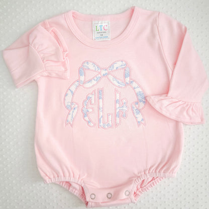 LS Ruffle Appliqué Bow Monogram Bubble