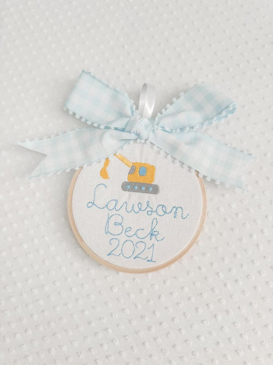 Embroidered Excavator Baby Ornament