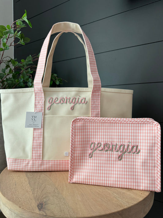 TRVL Medium Tote in Taffy Pink Gingham