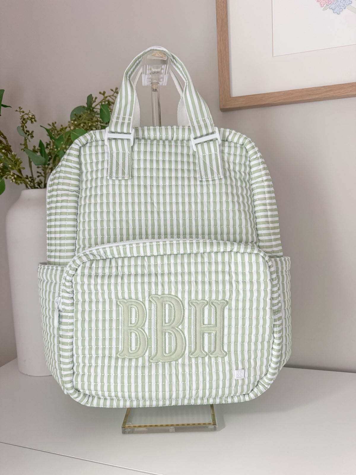 TRVL QUILTED PIMLICO STRIPE SAGE DIAPER BAG ONLY