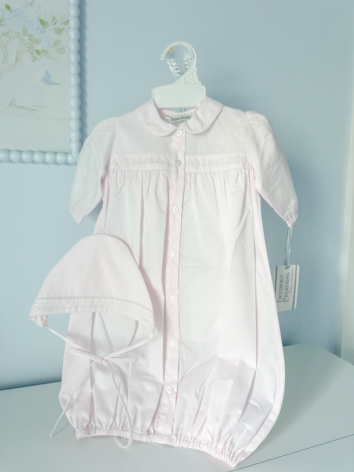 Girls Dot Embroidered Take Me Home Gown With Bonnet