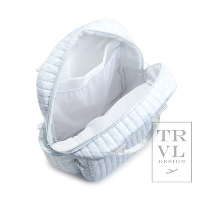 TRVL BLUE WOODLAND QUILTED DIAPER BAG, CHANGING PAD AND EVERYDAY BAG SET