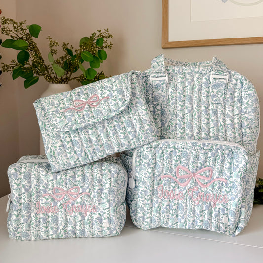 TRVL HAMPTON FLORAL QUILTED DIAPER BAG, CHANGING PAD AND EVERYDAY BAG SET