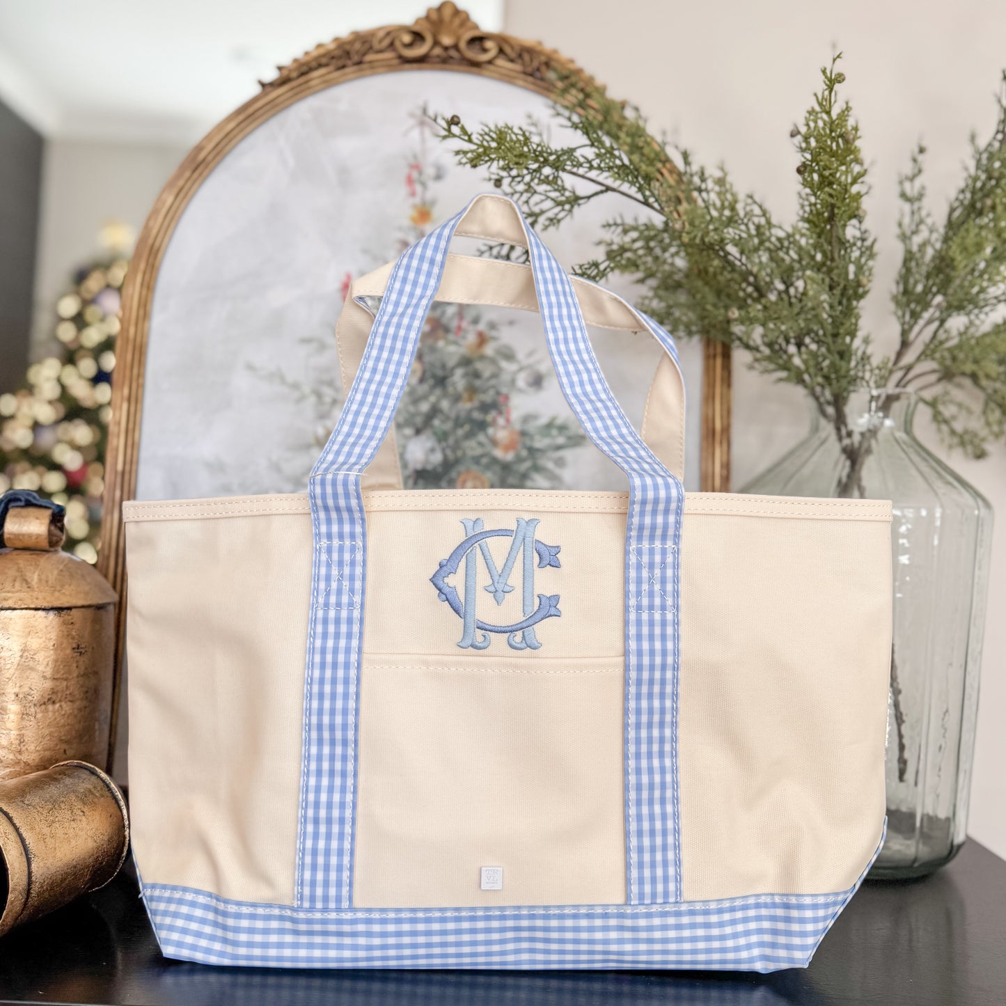 TRVL Medium Tote in Gingham Sky