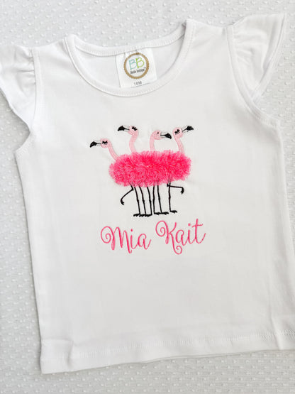 Flutter Sleeve Fluffy Flamingo Bubble/Tee
