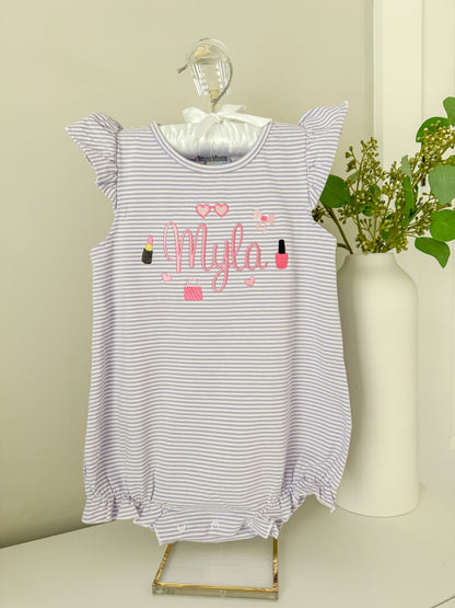 Embroidered Stripe Flutter Sleeve Makeup Bubble/Tee
