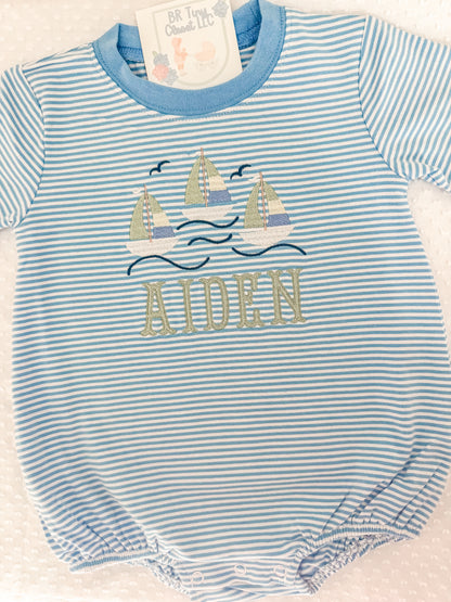 Embroidered SS Sailboat Stripe Bubble
