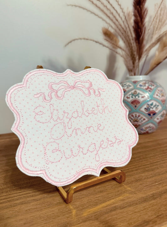 Embroidered Baby Bassinet Tag, Girls Monogrammed Bassinet Banner