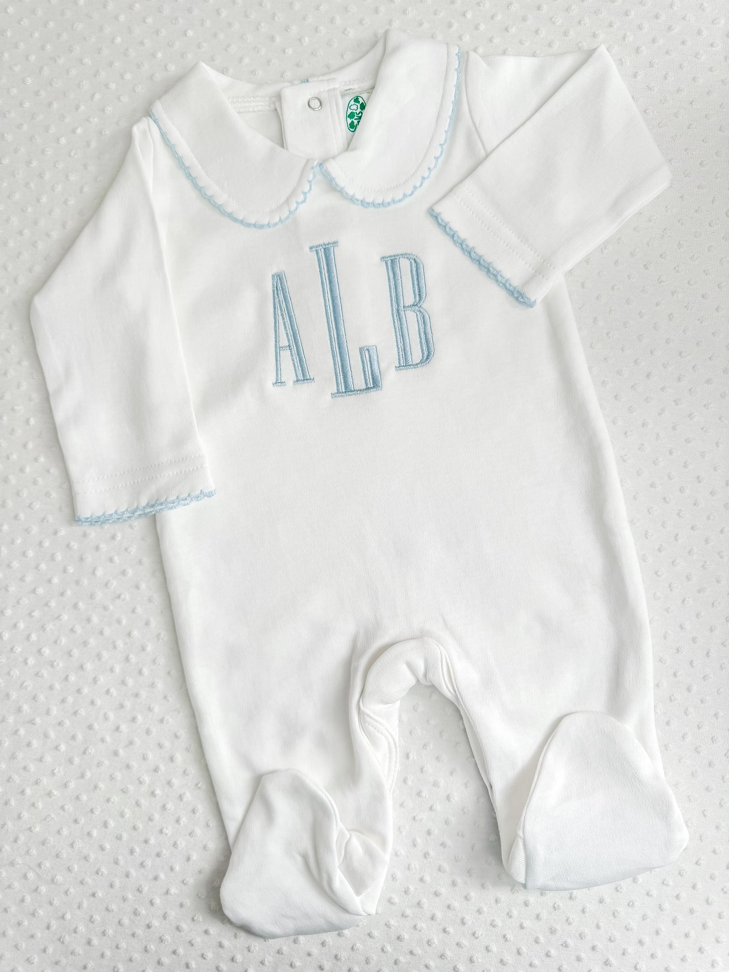Embroidered Collared Footie with Eyelet trim
