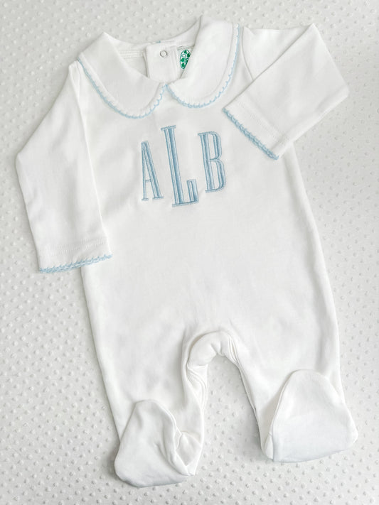 Embroidered Collared Footie with Eyelet trim