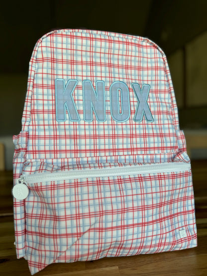TRVL RED PLAID BACKPACK