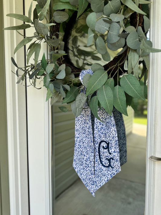 Embroidered Blue Floral Wreath Sash