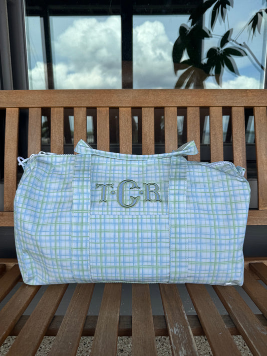 TRVL BLUE GREEN PLAID WEEKENDER DUFFEL