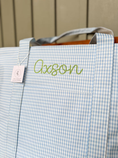TRVL GINGHAM MIST JUMBO TOTE