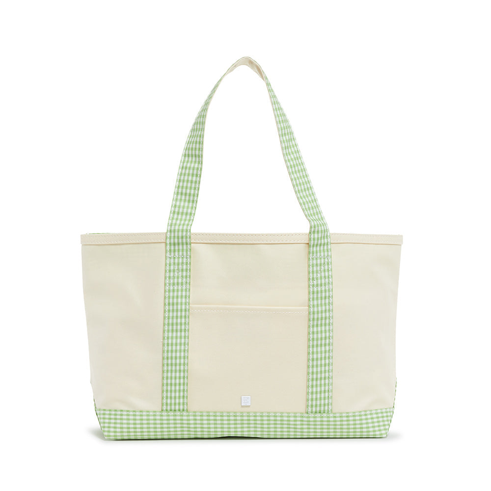 TRVL Medium Canvas Tote in Leaf Green Gingham