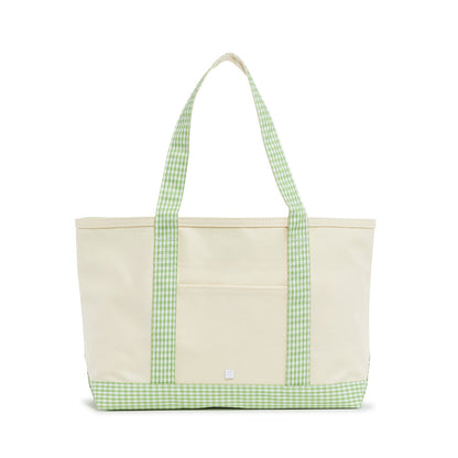 TRVL Medium Canvas Tote in Leaf Green Gingham