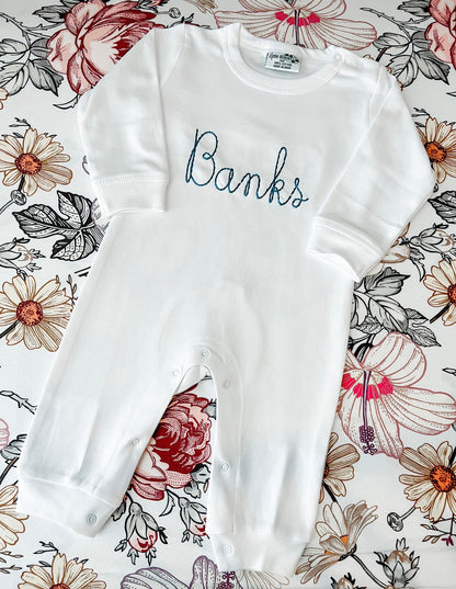 Embroidered Baby Romper in White