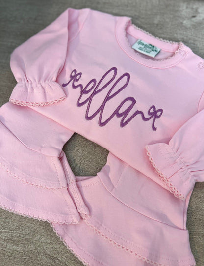 Embroidered Pink Baby Ruffle Romper