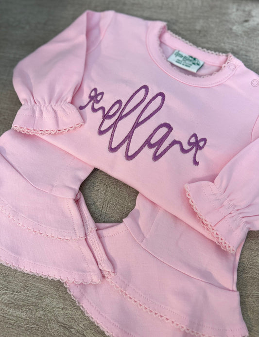 Embroidered Pink Baby Ruffle Romper