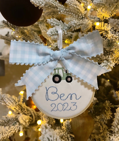 Embroidered Tractor Baby Ornament