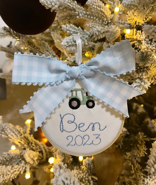 Embroidered Tractor Baby Ornament