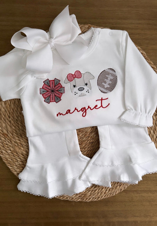 Embroidered Georgia Bulldog Football Shirt/Romper