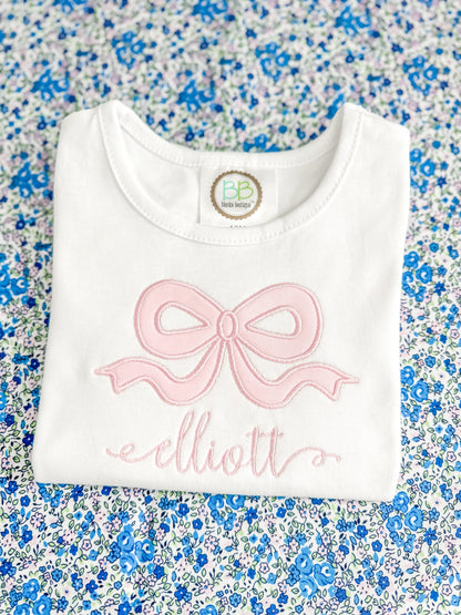 Embroidered Appliqué Bow Girls Shirt