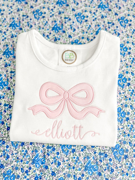 Embroidered Appliqué Bow Girls Shirt