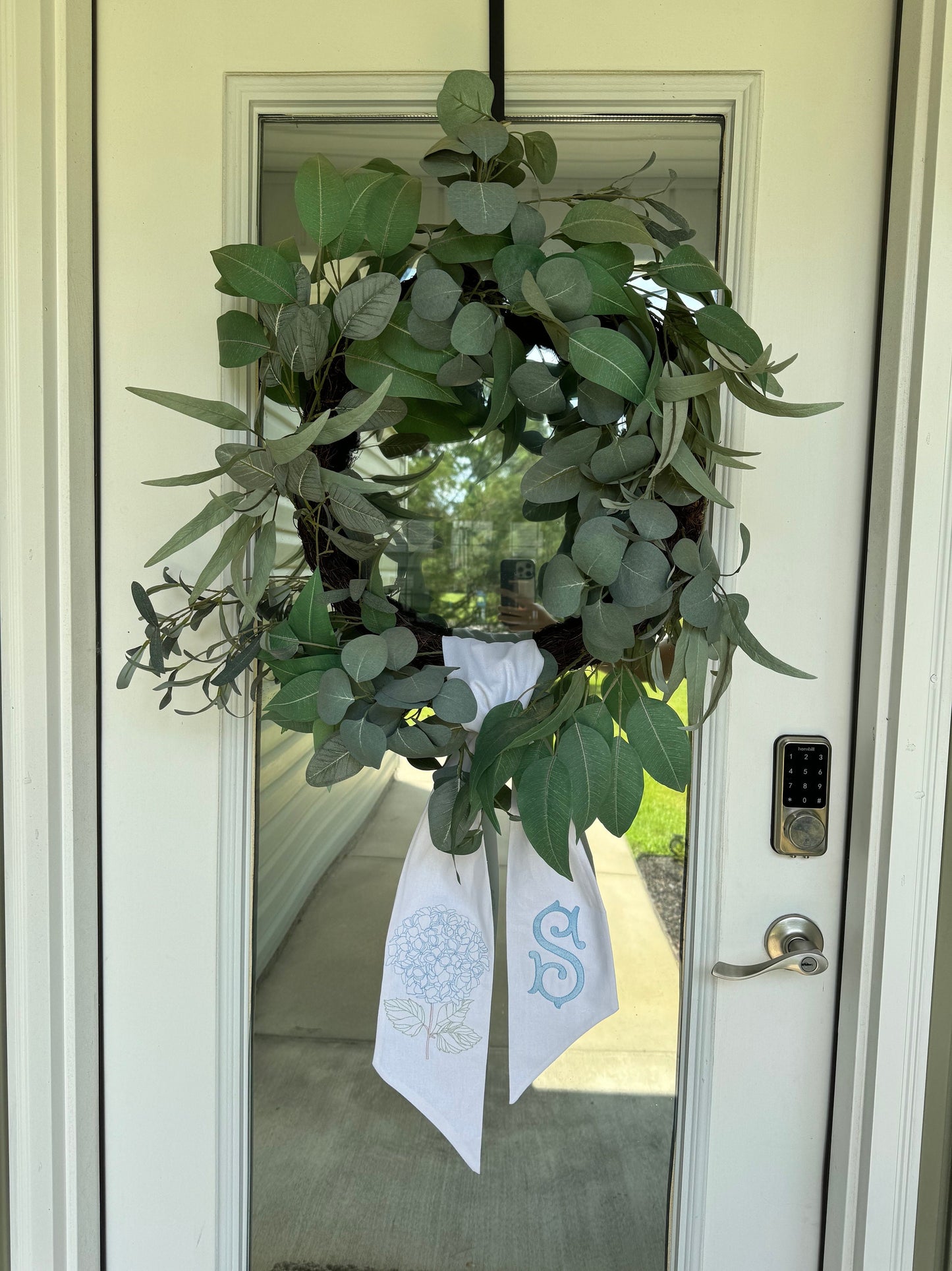 Embroidered White Hydrangea Wreath Sash