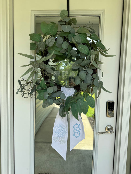 Embroidered White Hydrangea Wreath Sash