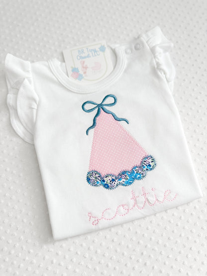 Embroidered Appliqué Birthday Hat Shirt/Bubble
