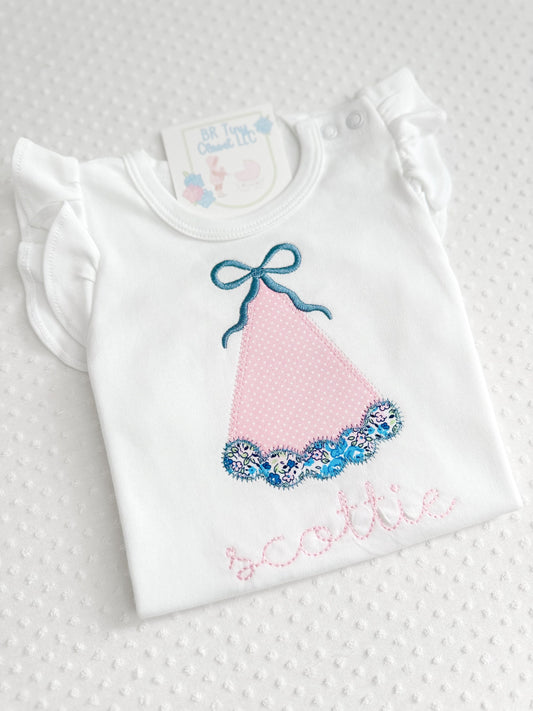 Embroidered Appliqué Birthday Hat Shirt/Bubble