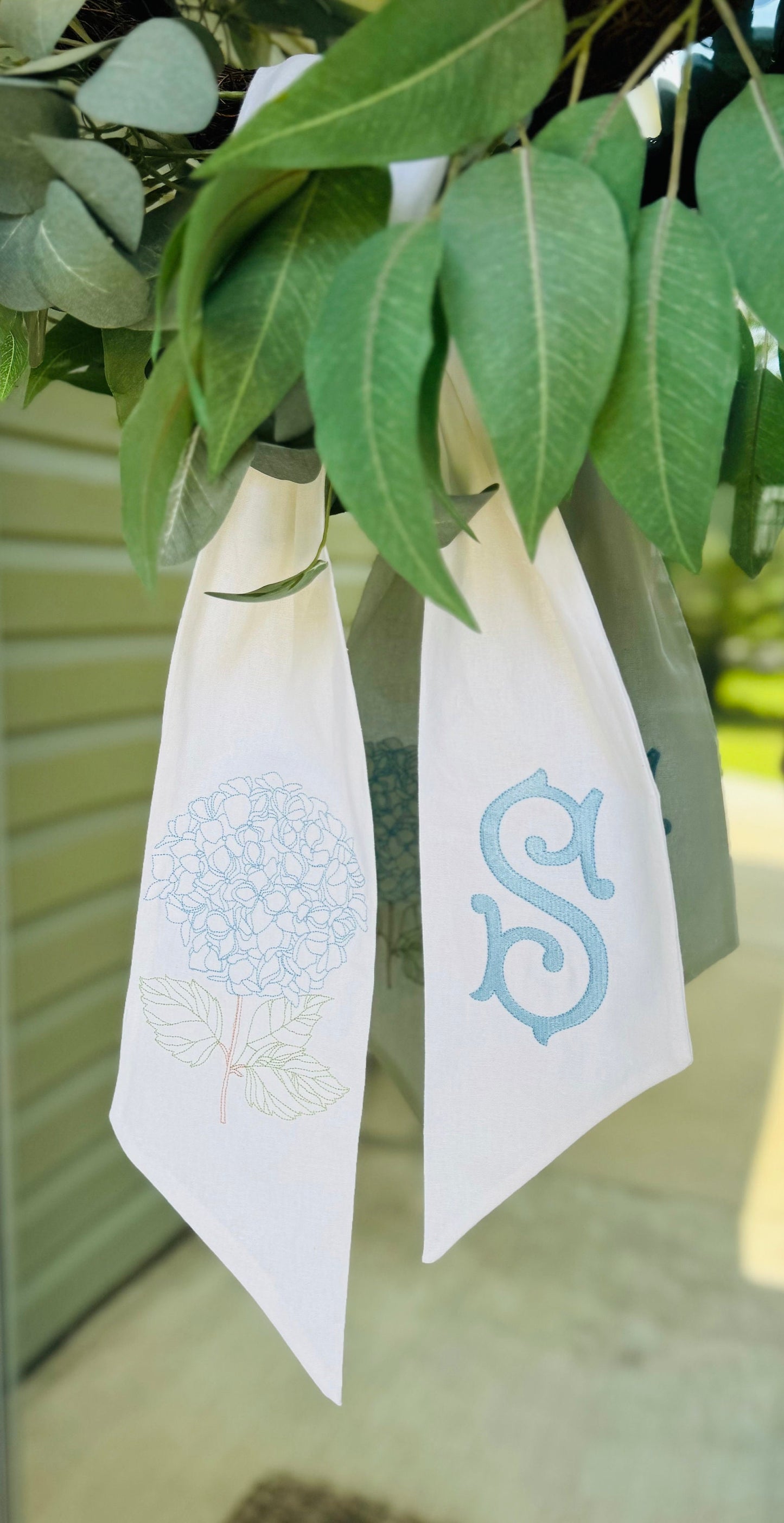 Embroidered White Hydrangea Wreath Sash