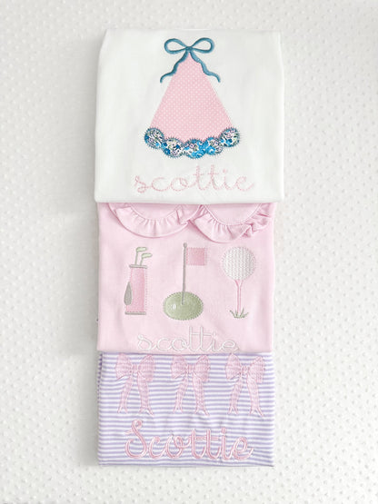 Embroidered Appliqué Birthday Hat Shirt/Bubble